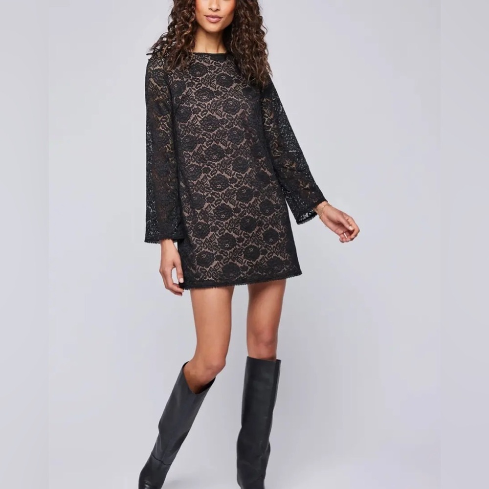 Gentle Fawn Hannah Dress- Black Lace Long Sleeve Mini Dress- Size Small - Picture 4 of 15